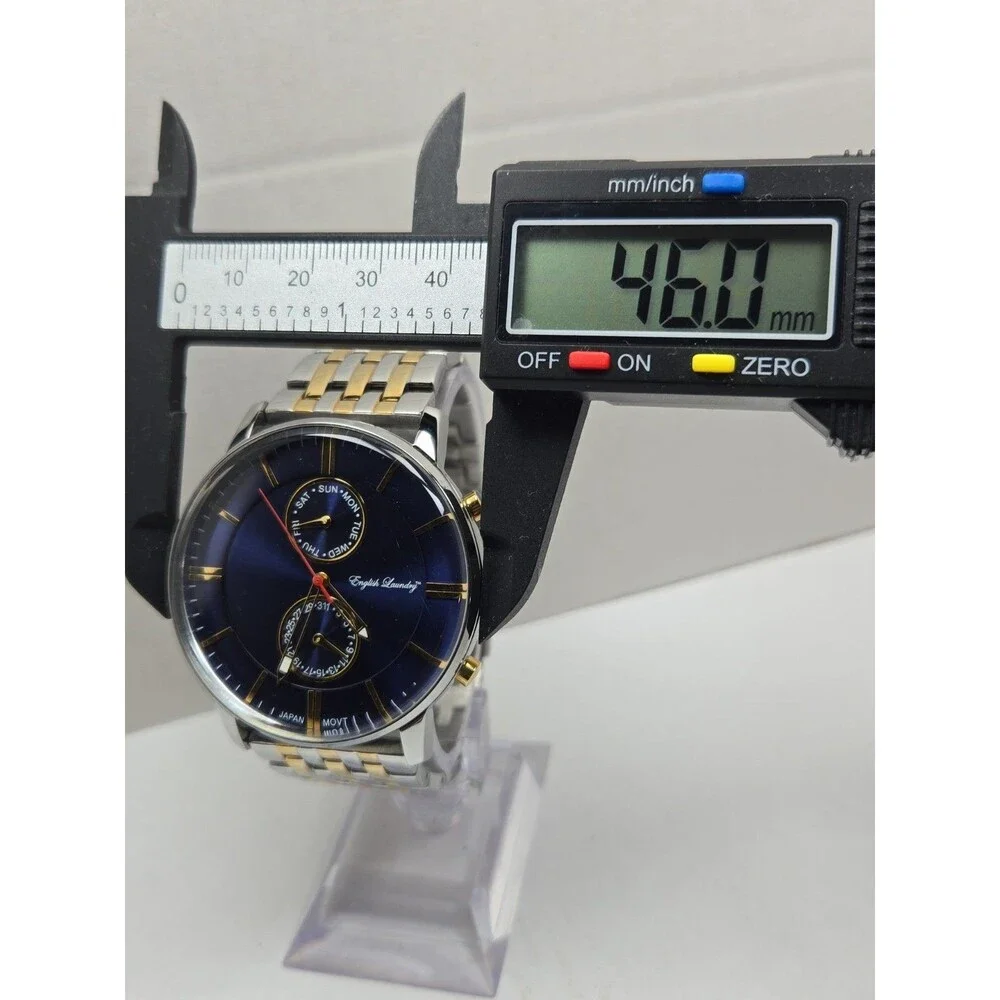 English Laundry EL7953 Mens Quartz Watch Blue Dial Two Tone Day Date New Battery